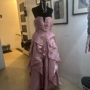 Strapless Pink Ruffled Evening Gown with clutch to match